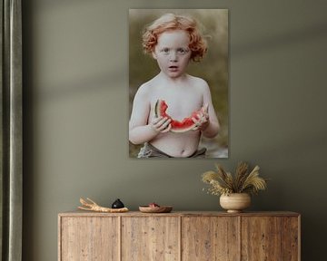 Red-haired boy with watermelon by Kelly Vanherreweghen