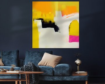 Peinture abstraite en jaune, orange et rose sur Studio Allee