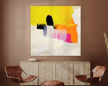 Abstrakte Malerei in Gelb, Orange und Rosa von Studio Allee