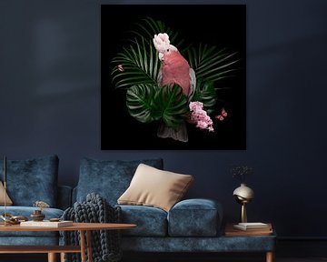 Pink cockatoo among tropical greenery by Elles Rijsdijk