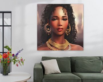 Portret Afrikaanse vrouw met gouden oorringen van Emiel de Lange