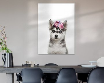 Flower puppy, a pomsky puppy with happy flowers by Elles Rijsdijk