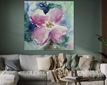 Fleur rose peinte en vrac (aquarelle peinture abstraite carré close up handmade couleur pastel) sur Natalie Bruns