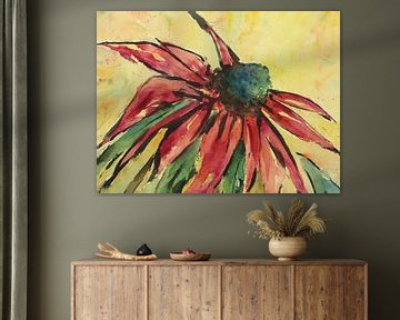 Stoere rode bloem (modern aquarel schilderij verf zomer close up abstract mooi natuur handgemaakt)