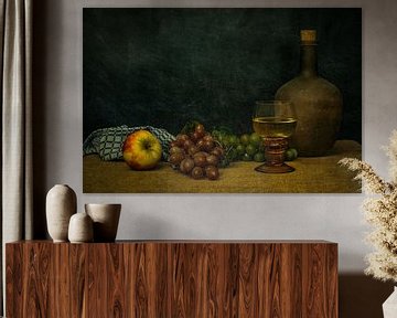 Stilleven met fruit, kruik en roemer in een rustieke uitstraling van René Ouderling