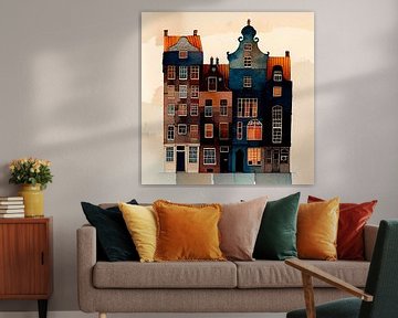 Amsterdamer Grachtenhäuser mit Aquarell von Maarten Knops