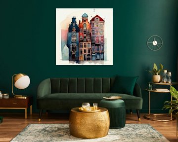Amsterdam canal houses with watercolour by Maarten Knops