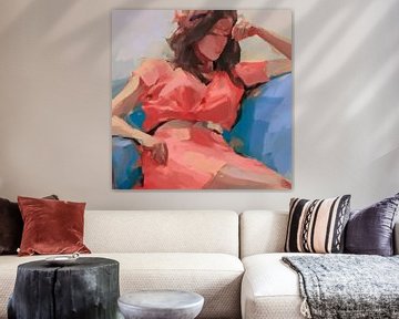 Abstract portret "Lady in red" van Carla Van Iersel