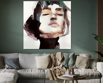 Abstract portret, aquarel van Carla Van Iersel