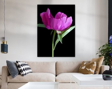 Roze pioen in Lowpoly abstracte bloem van Yoga Art 15