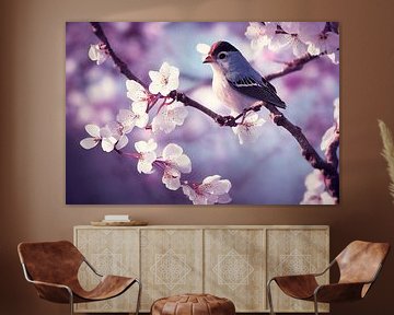 Robin on a blossoming cherry tree in springtime by Animaflora PicsStock