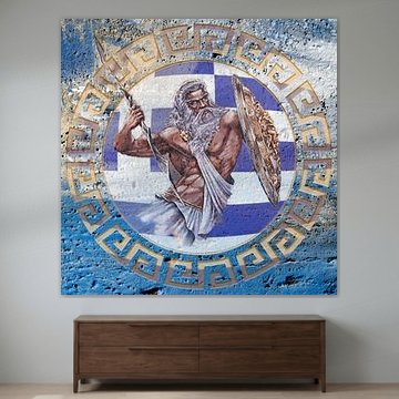 Zeus with Greek flag and ornament painted on a wall by ADLER & Co / Caj Kessler
