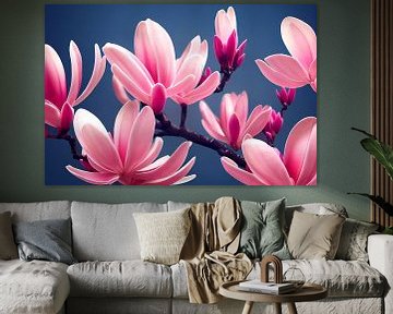 Magnolia bloemen op een blauwe achtergrond. Illustratie van Animaflora PicsStock