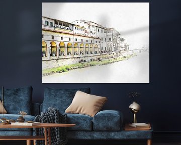 Rivier de Arno met uitzicht op Uffizi Florence van Dorothy Berry-Lound