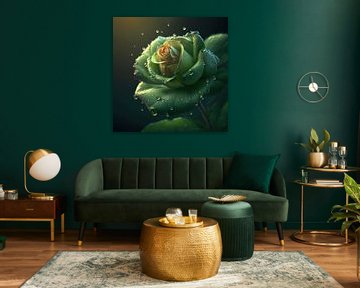 Green Rose Digital Art Fantasy by Preet Lambon