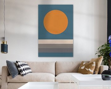 Ikigai. Abstracte minimalistische Zen kunst. Zon, maan, oceaan I van Dina Dankers