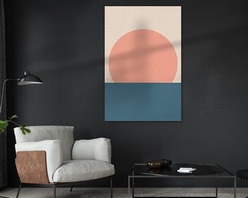 Ikigai. Abstracte minimalistische Zen kunst. Zon, maan, oceaan V van Dina Dankers