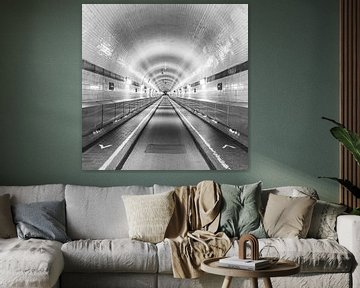 Oude Elbtunnel in Hamburg - zwart-wit