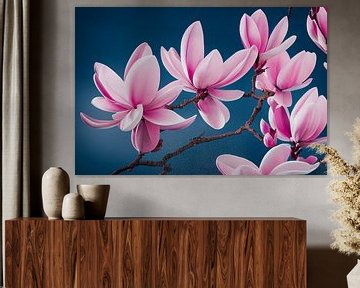 Roze magnolia-bloesems in de lente, kunstillustratie 01 van Animaflora PicsStock