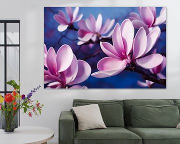 Roze magnolia-bloesems in de lente, Kunstillustratie 02 van Animaflora PicsStock