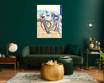 Bicycles at Ferry Port with Lake Sculpture by Dorothy Berry-Lound