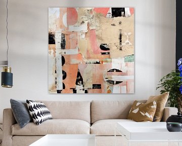 Moderne abstracte collage in wit, zwart en roze van Studio Allee