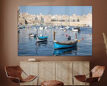 vissersbootjes in de haven van Valletta, Malta