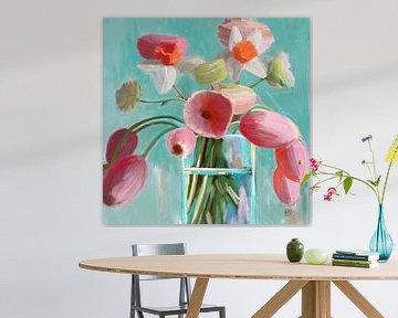 Tulpen in Amsterdam, een schilderij met bloemen, tulpen uit Nederland. van Hella Maas