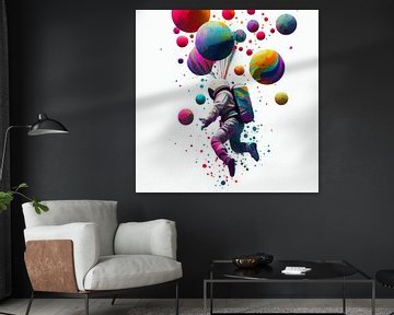 Astronaut en kleurrijke planeten van Poster Art Shop