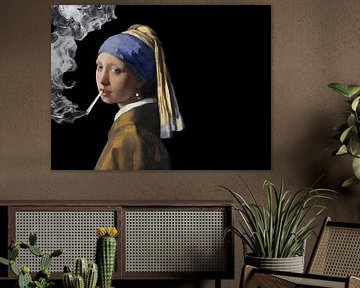 Vermeer La Jeune Fille à la Perle avec un joint sur Miauw webshop