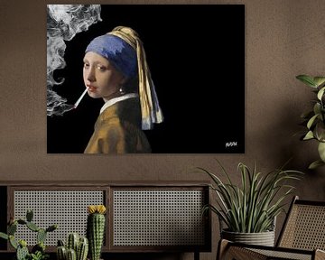 Vermeer La Jeune Fille à la Perle avec un joint sur Miauw webshop