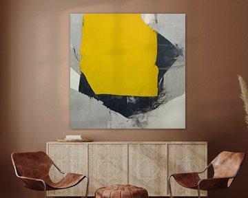 Mixed media abstract in geel, grijs en zwart van Studio Allee