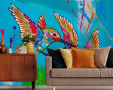 Verliefde kolibries van Happy Paintings