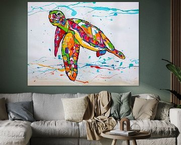 Schildpad in wit van Happy Paintings