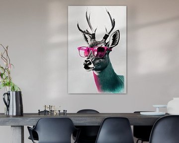Coole Stag met roze zonnebril van Poster Art Shop