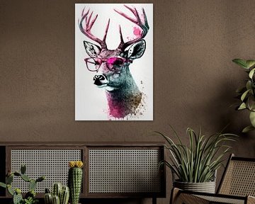 Coole Stag met roze zonnebril van Poster Art Shop