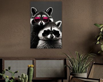 Hippe wasbeer met roze zonnebril van Poster Art Shop