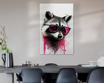 Hippe wasbeer met roze zonnebril van Poster Art Shop