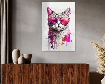 Trendy kat met roze zonnebril van Poster Art Shop