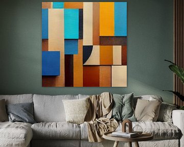 in shades of blue, brown and beige
