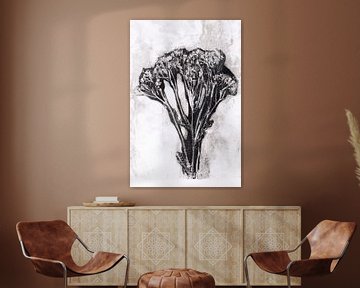 Zwarte bloem in retrostijl. Moderne botanische minimalistische kunst in zwart en wit. van Dina Dankers