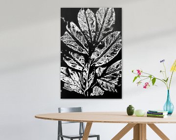 Witte bladeren in retrostijl. Moderne botanische minimalistische kunst in zwart en wit. van Dina Dankers