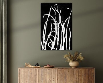 Wit gras in retrostijl. Moderne botanische minimalistische kunst in zwart en wit. van Dina Dankers