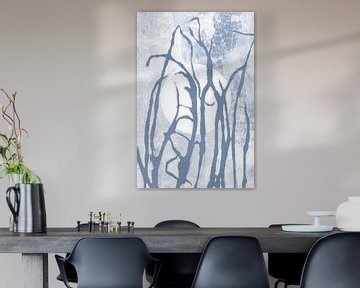 Ikigai.  Blue Grass and Moon. Abstract minimalist Zen art. Japandi style  IV by Dina Dankers
