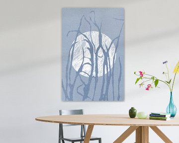 Ikigai.  Blauw gras en maan. Abstracte minimalistische Zen kunst. Japandi stijl VI van Dina Dankers