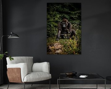 Gorilla met een groene achtergrond van Design Wall Arts