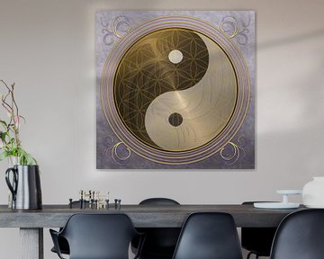 Gouden draak Yin Yang met de levensbloem