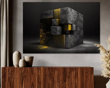 Groot grijs blok met gele kleine blokjes van Karina Brouwer