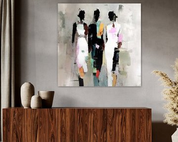 Abstract vrouwenportret in zwart en pastel: "Sisterhood" van Studio Allee