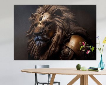A powerful dark portrait of a fictional lion by Digitale Schilderijen